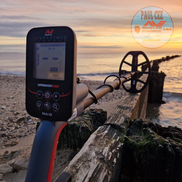 New Minelab Vanquish 560 waterproof metal detector with Multi-IQ technology for beach hunting.